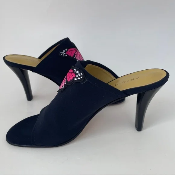 ANTONIO MELANI Black and Pink Mules with Butterfly Detail - Picture 8 of 12